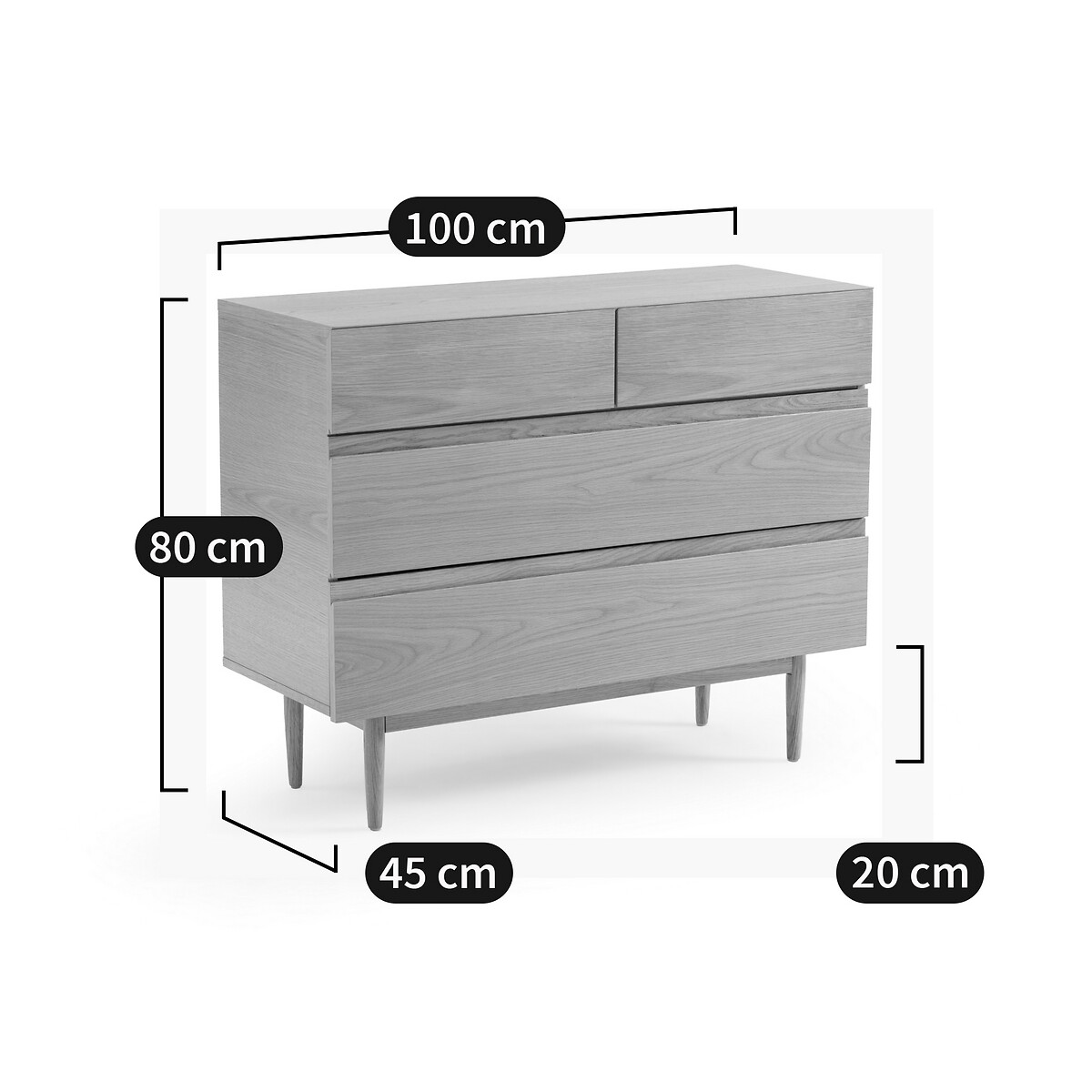LA REDOUTE INTERIEURS<br>Cômoda, 4 gavetas Laval