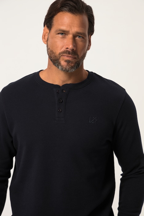 Schlafanzug-Oberteil, Homewear, Waffelstruktur, Henley, Langarm, bis 8 XL