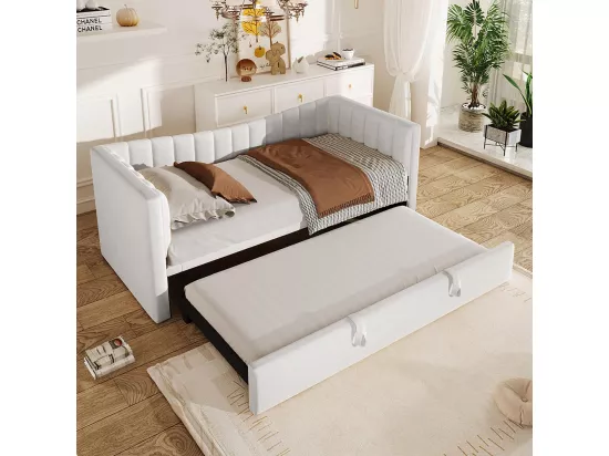Lit gigogne Lit de jour 90x200 cm (180x200 cm) lit simple lit double avec sommier velours style minimaliste Blanc