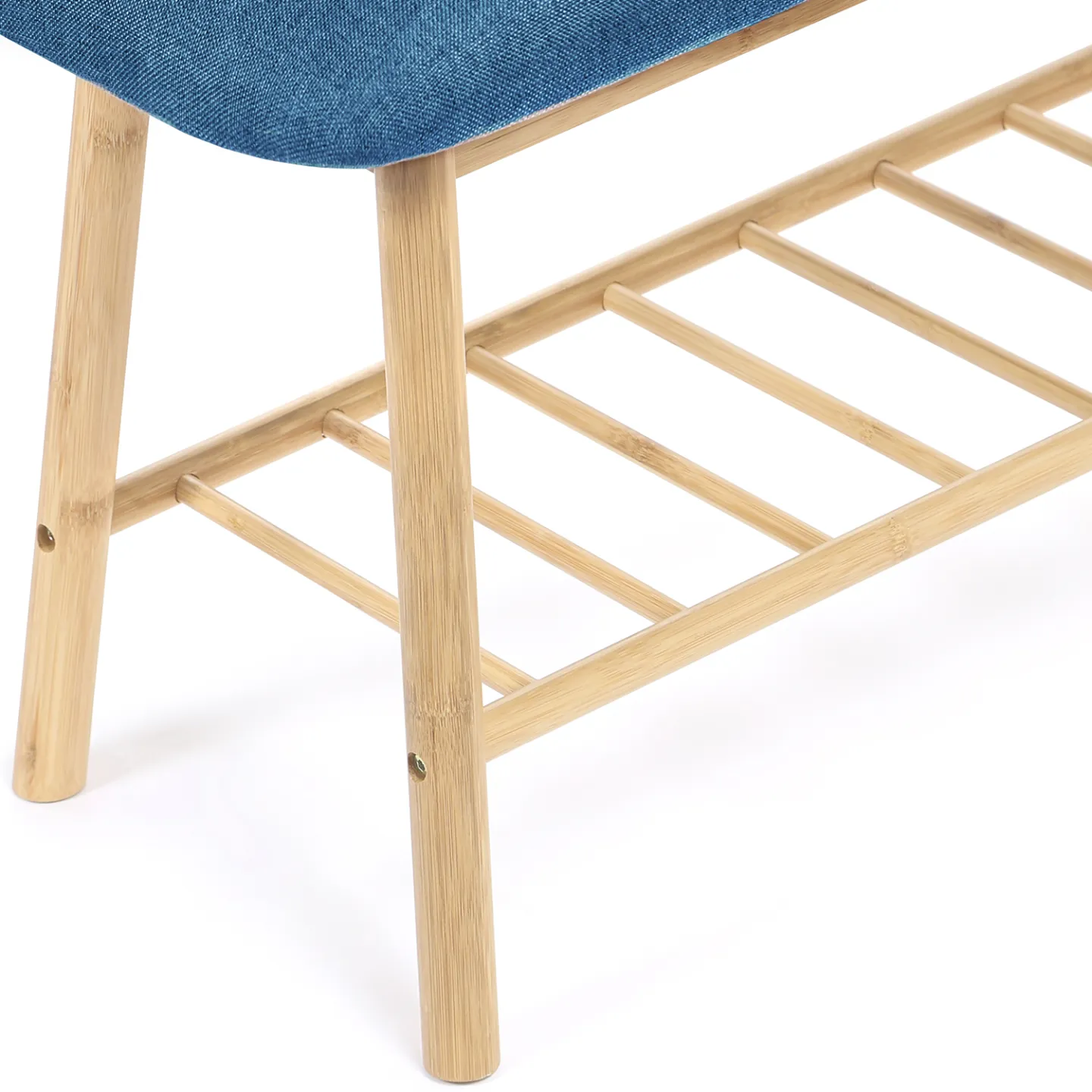 Banc d'entrée capitonné bambou RITA tissu bleu