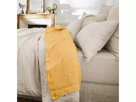 MARGAUX - Drap Plat 270x300cm Lin Lavé Coloris Miel