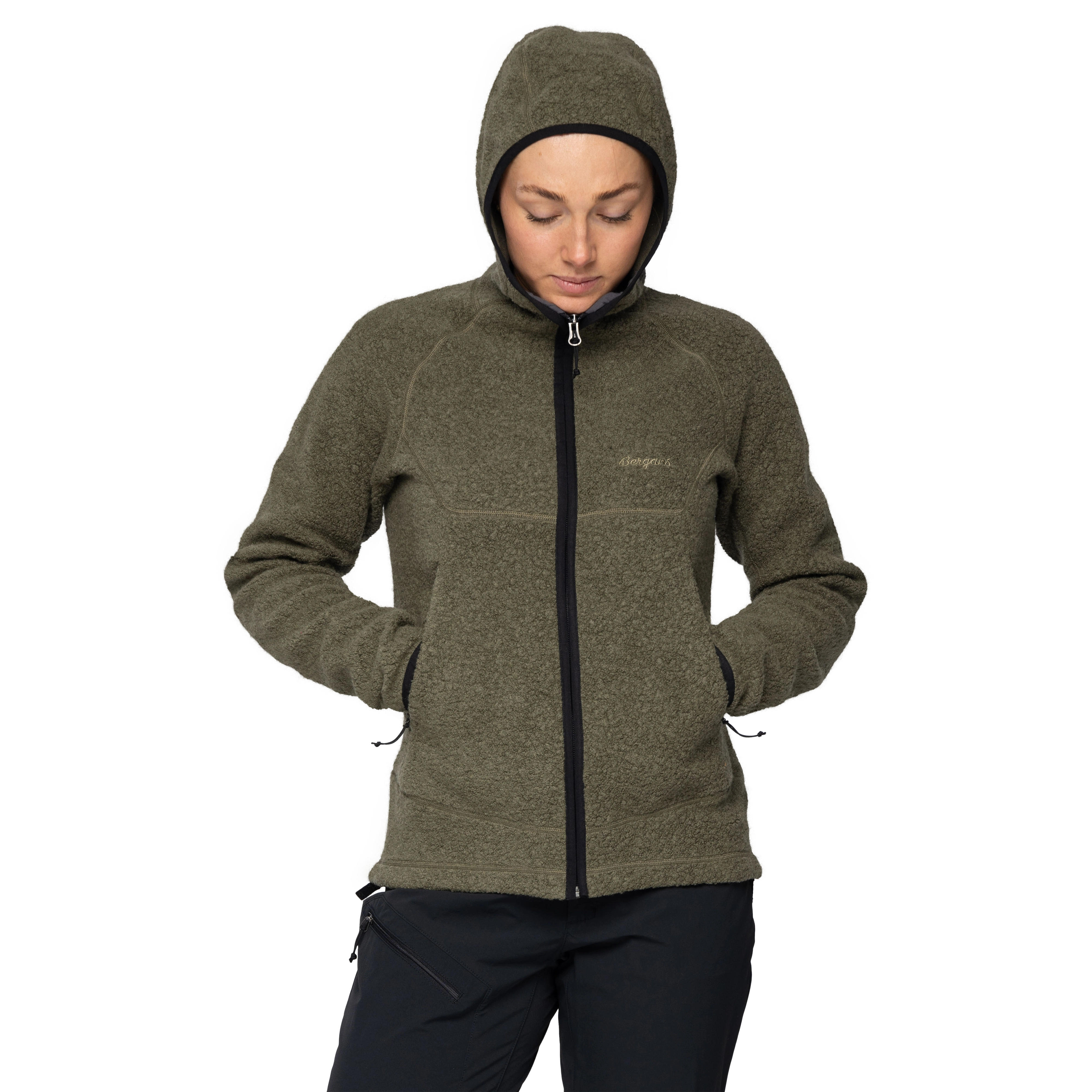 Vaagaa Merino Terry Midlayer Hoodie Women Green Mud