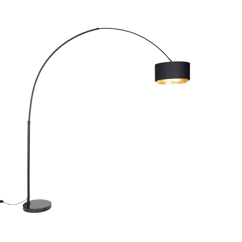 Moderne booglamp zwart met duo kap zwart met goud - XXL