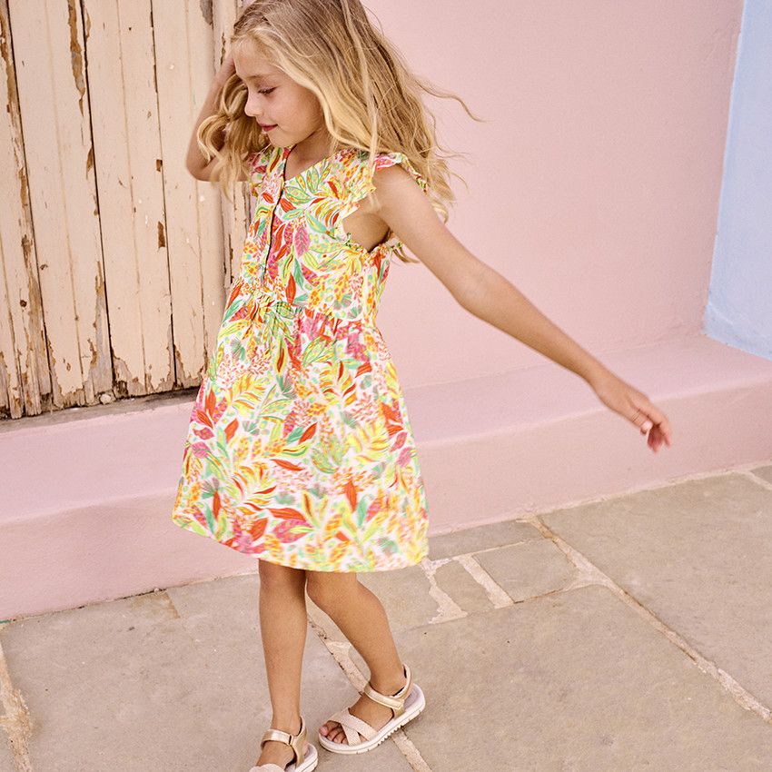 Robe sans manches imprimé végétal pour fille - Blanc