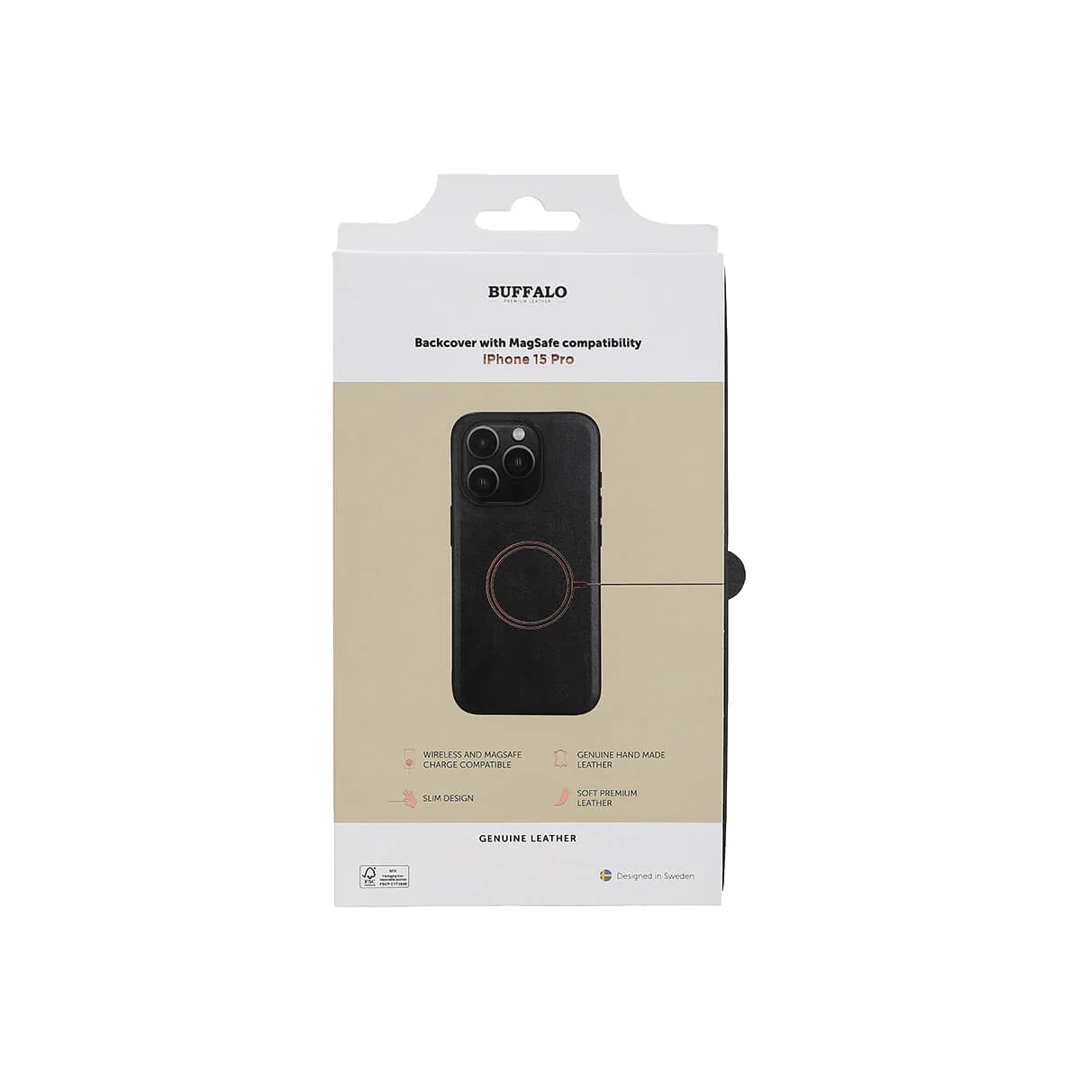 Buffalo iPhone 15 Pro Leather MagSeries deksel (sort)