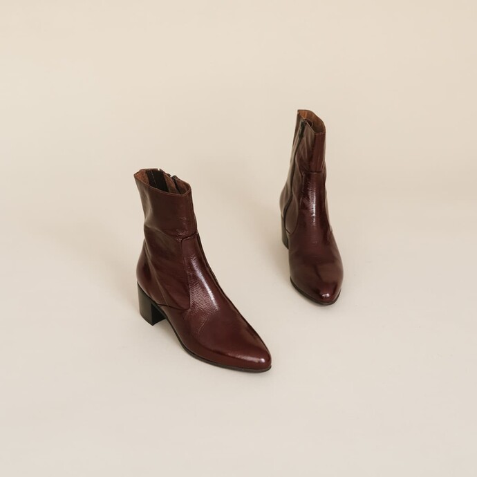 Bottines à talons  en cuir vieilli marron
