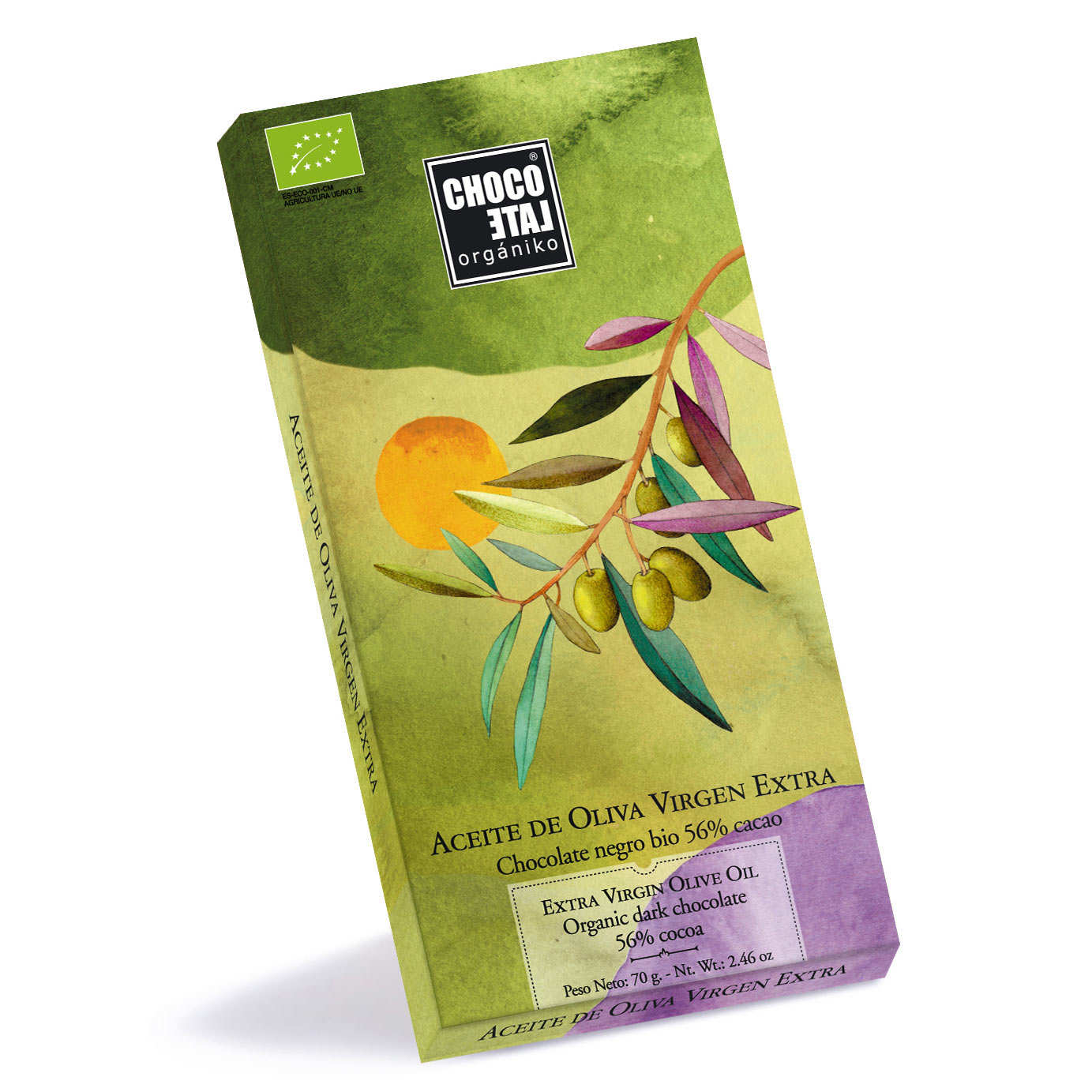 Tablette de chocolat noir 56% à l'huile d'olive extra vierge bio - Chocolate Organiko