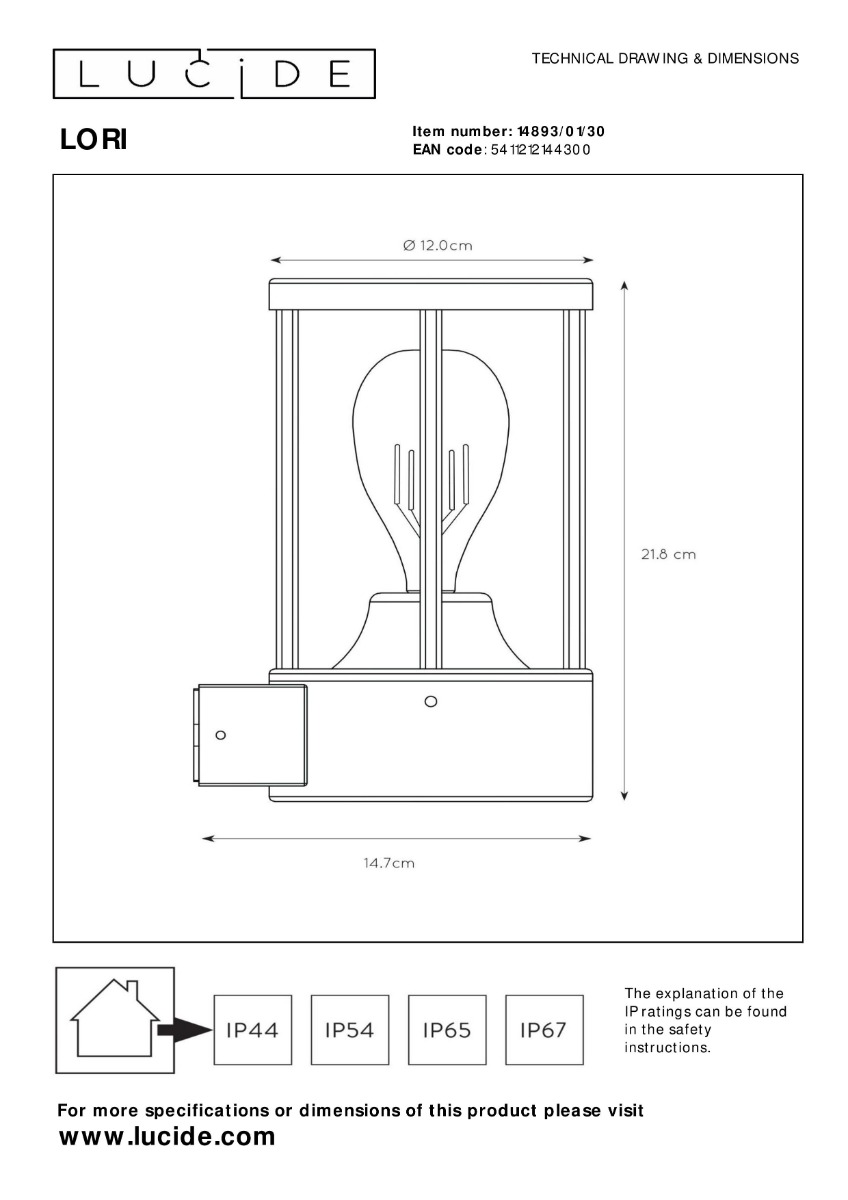 Lucide Lori wandlamp 15W 20x15cm antraciet