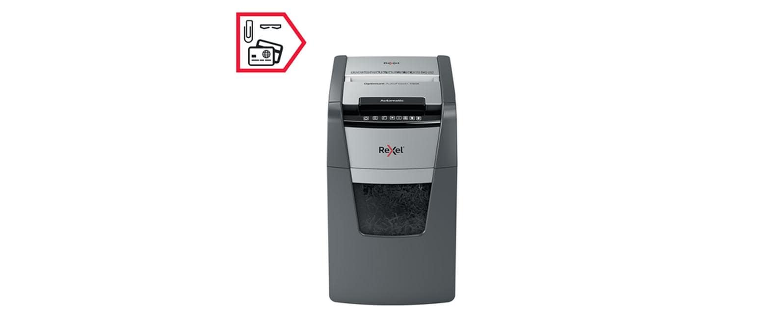 Aktenvernichter Rexel Optimum AutoFeed+ 130X, P-4<br>Automatischer Schredder (auto) für sichere Vernichtung vertraulicher Unterlagen (bis zu 130 Blatt)