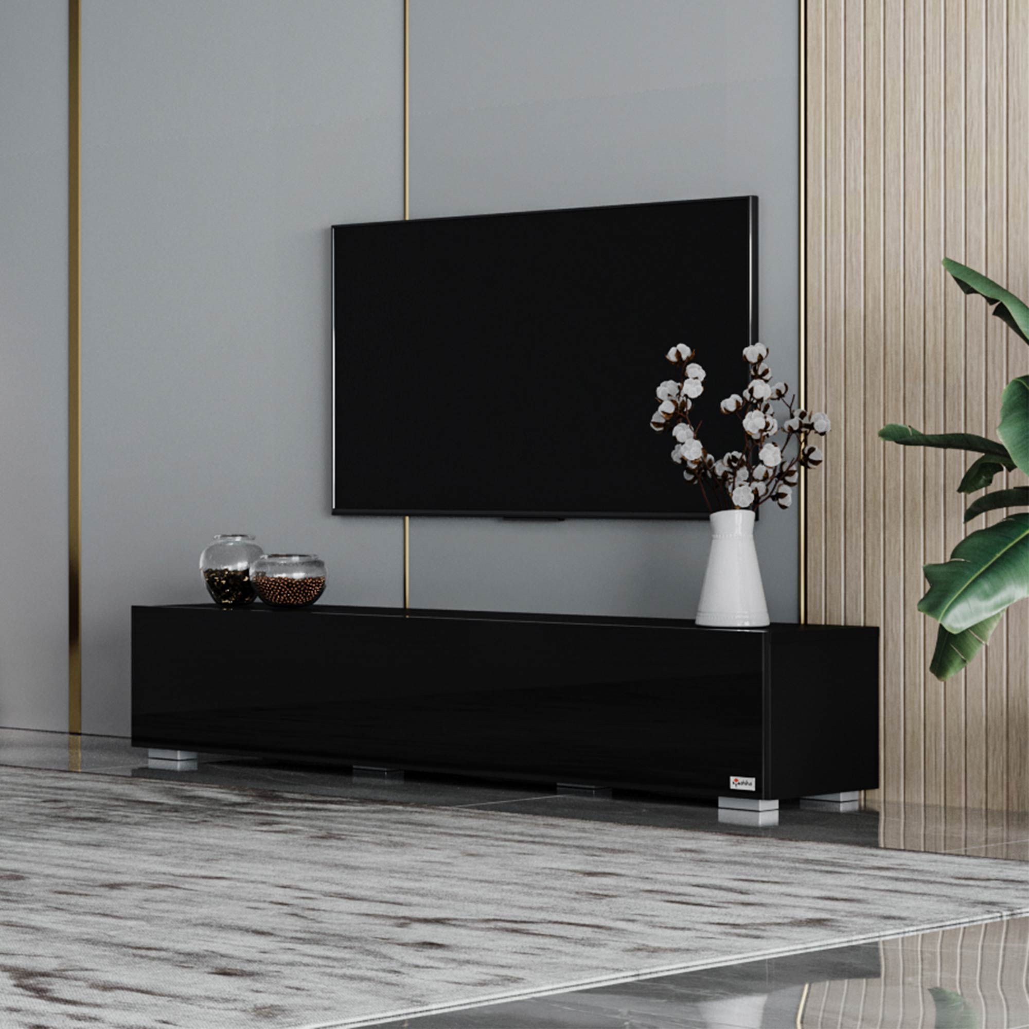 Makika TV Lowboard / Fernsehtisch - Schwarz Hochglanz