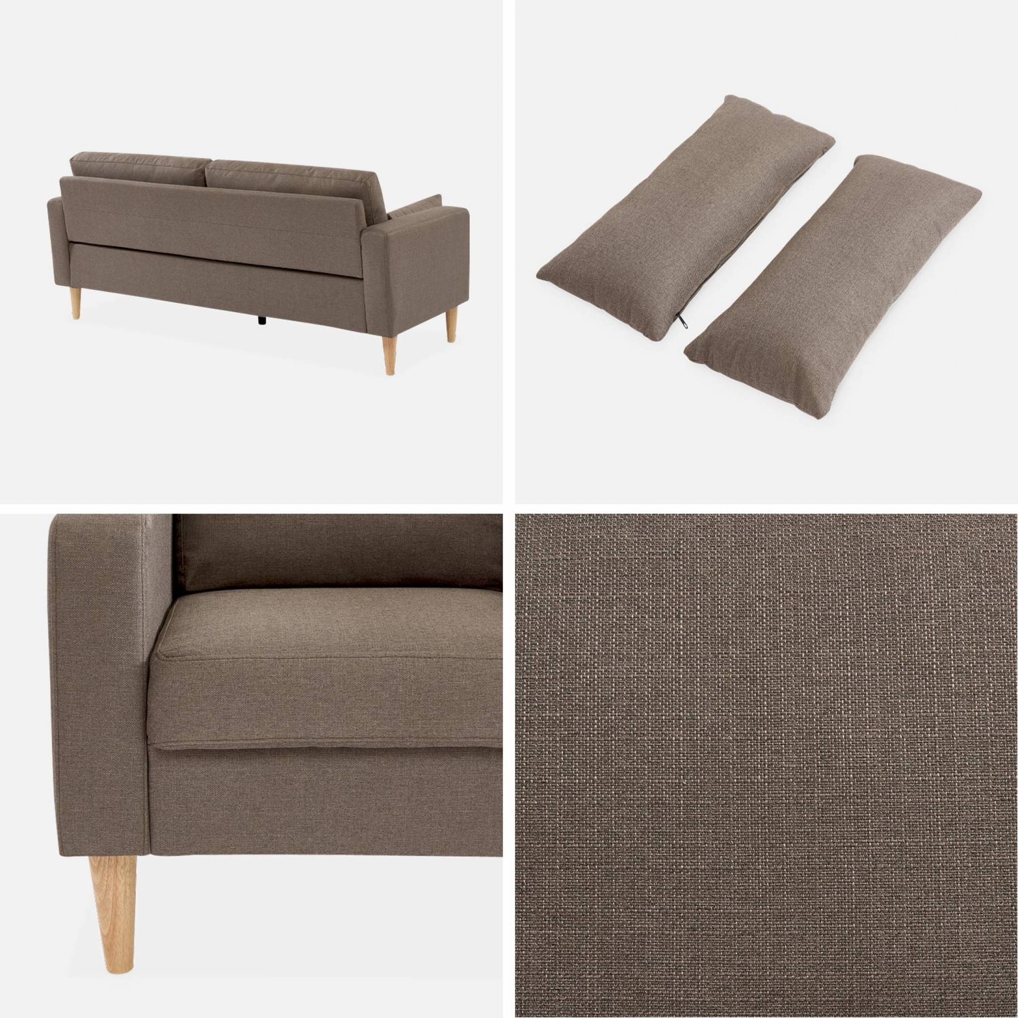 Canapé en tissu marron - bjorn - canapé 3 places fixe droit pieds bois. Style scandinave