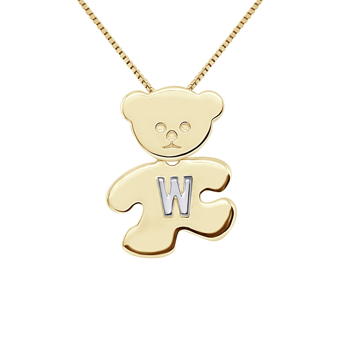 Pendentif OURSON plaqué Or Jaune - Lettre W Argent
