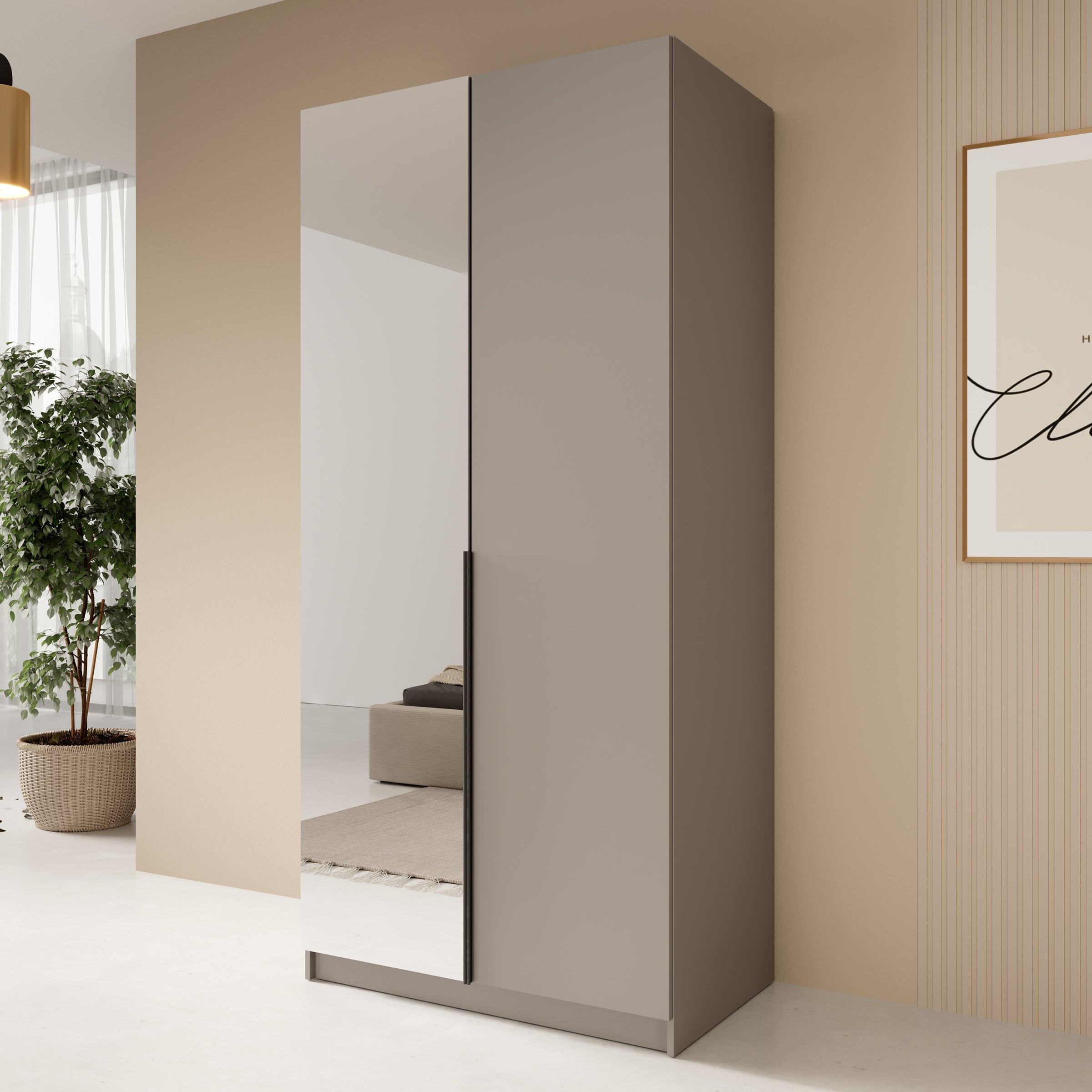 Meubella - Kledingkast Bruno - Beige - 100 cm - Met spiegel
