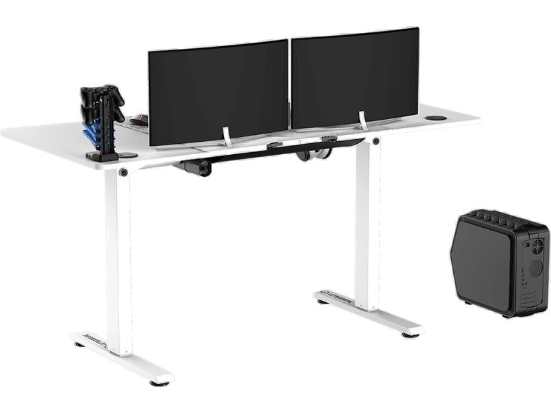 Ultradesk Gaming Tisch Level V2 Weiss Elektrisch höhenverstellbarer Gaming-Tisch für bis zu zwei Monitore