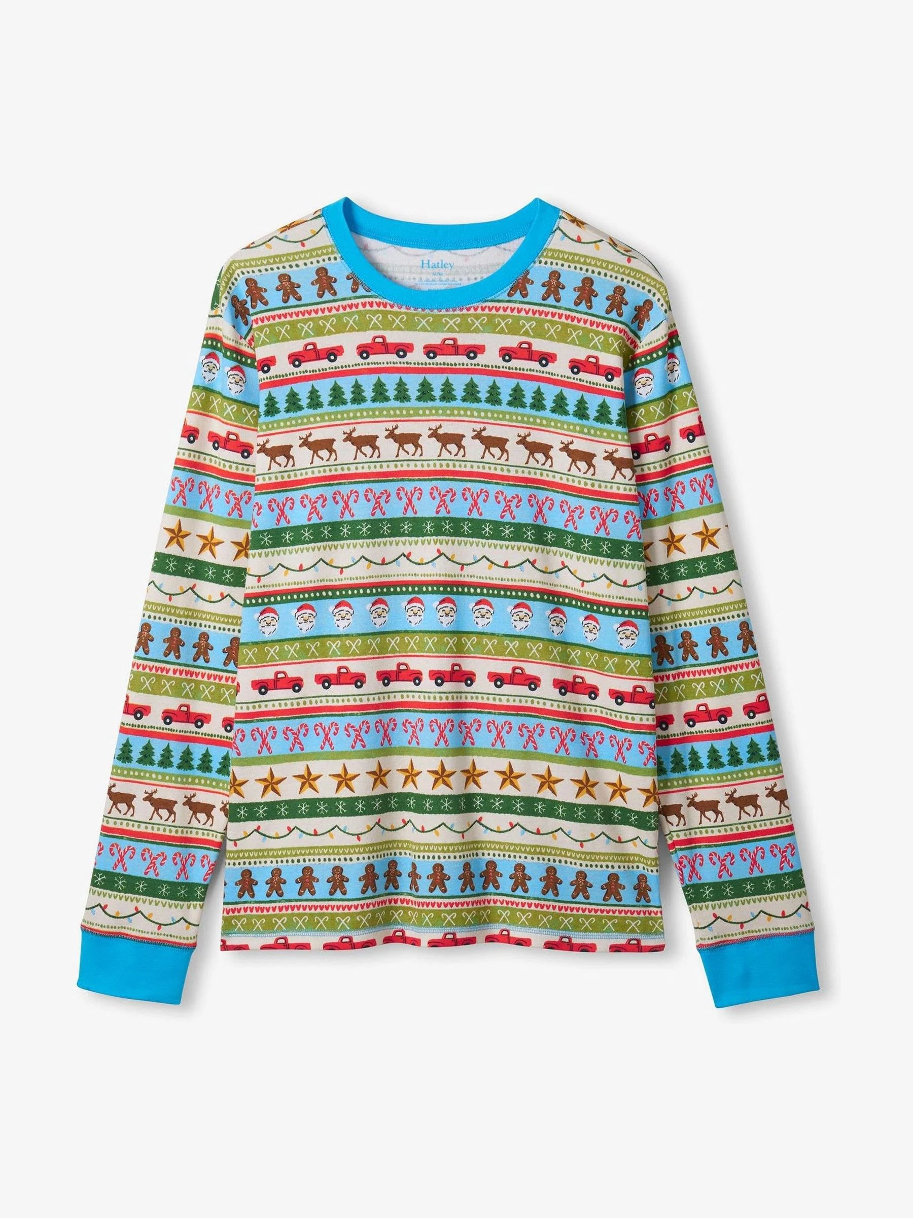 Hatley Blue Fun Fair Isle Christmas Men's Rib Cotton Pyjama Set