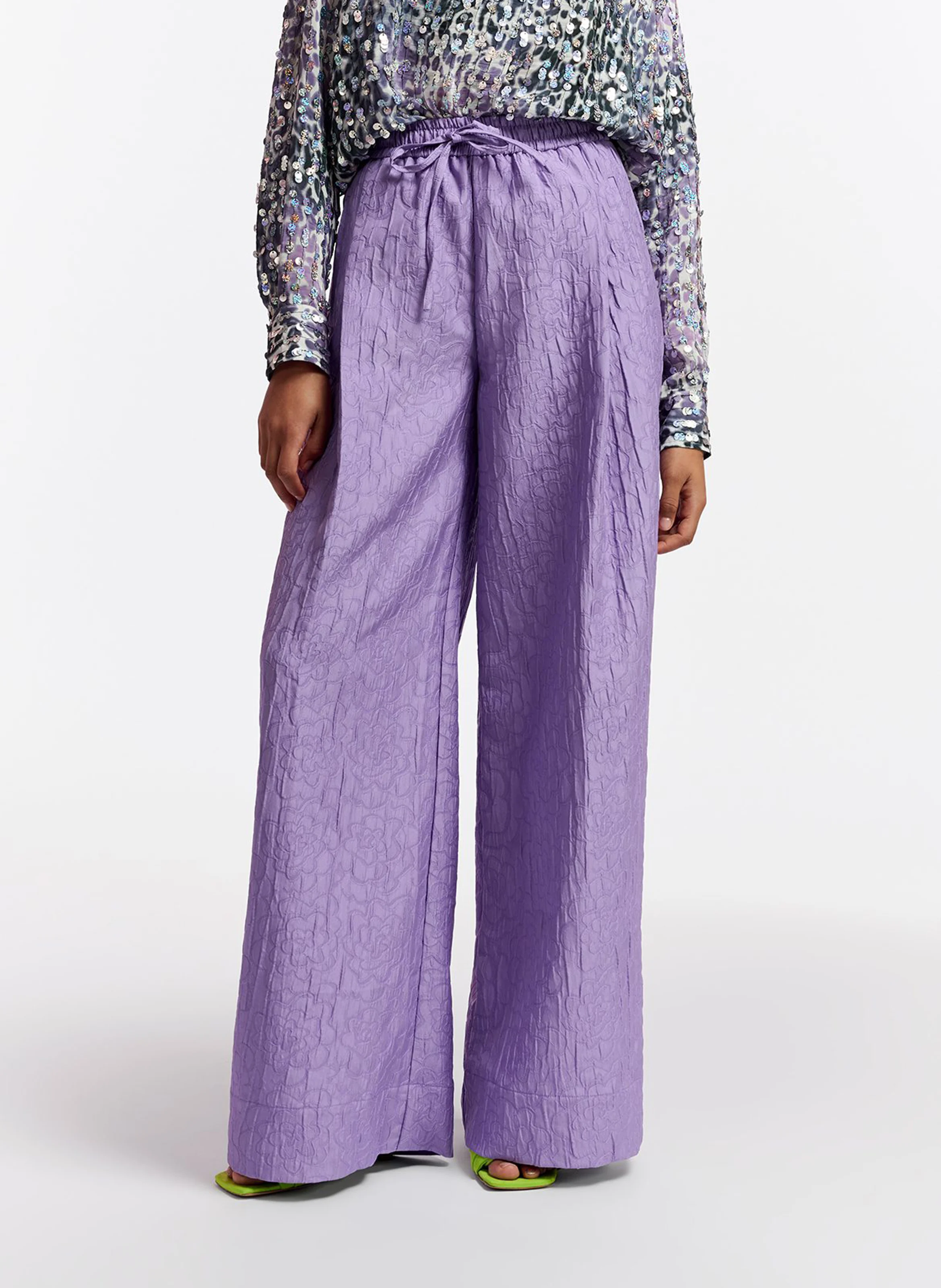 GONE - Pantalon large en jacquard fleuri | Violet