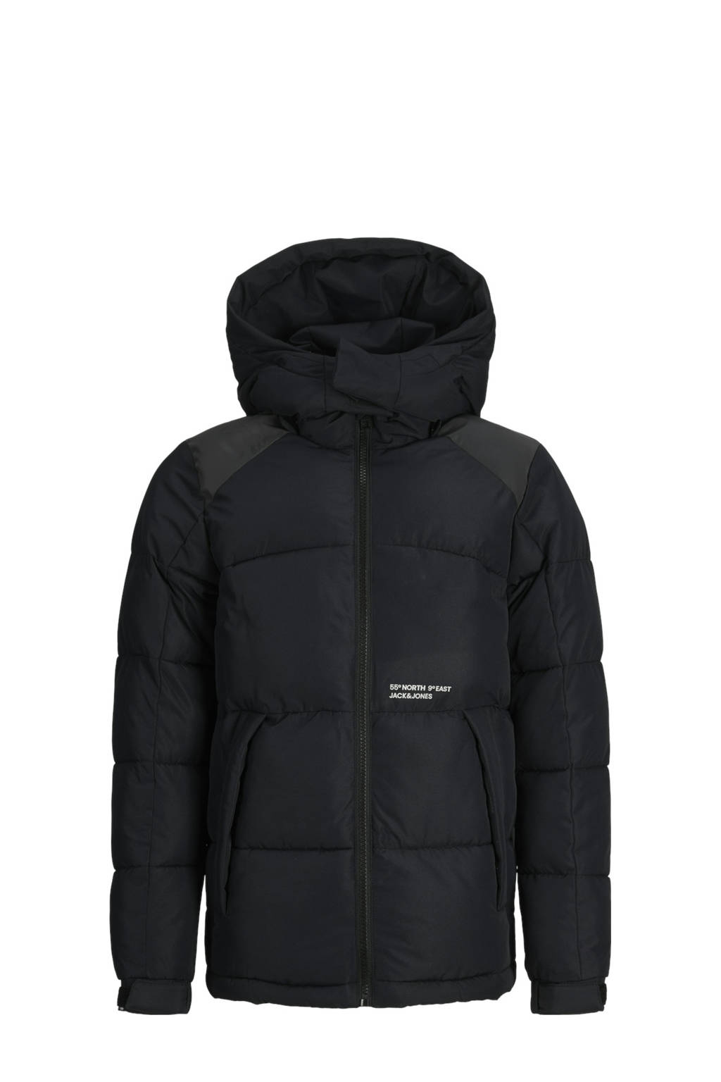 JACK & JONES gewatteerde winterjas JCOAERO met tekst zwart
