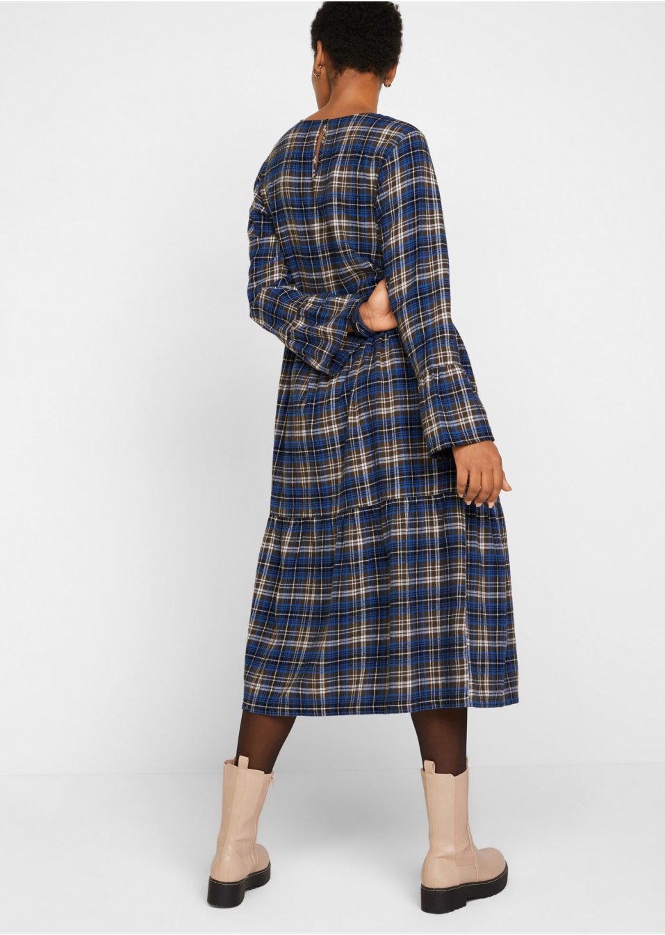 Robe midi évasée en flanelle avec volants