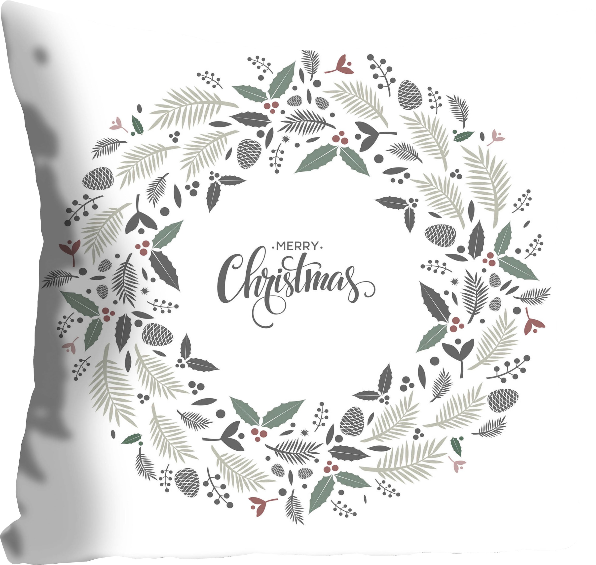 queence Dekokissen »Lavendel« Kissenhülle,Merry Christmas,Weiss,Kranz,Weihnachten,Festlich,Dekorativ