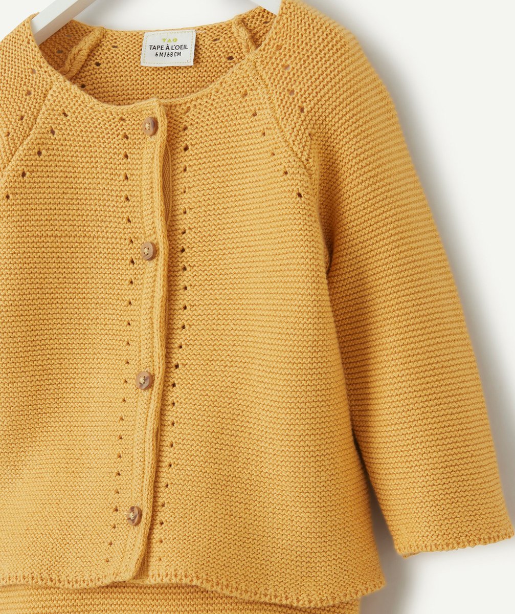 ENSEMBLE EN MAILLE DE COTON BIO JAUNE
