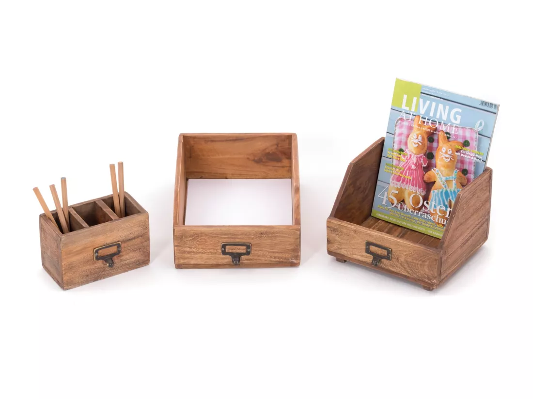 SET D'ORGANISATEUR Bureau 3 pièces Bois de mahogany, avec tableau écrivable 01 natur-vintage