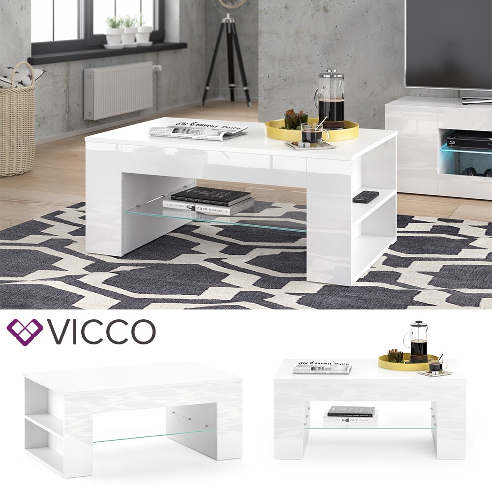 VICCO Couchtisch STELIOS in Weiß Hochglanz - Wohnzimmer Kaffeetisch