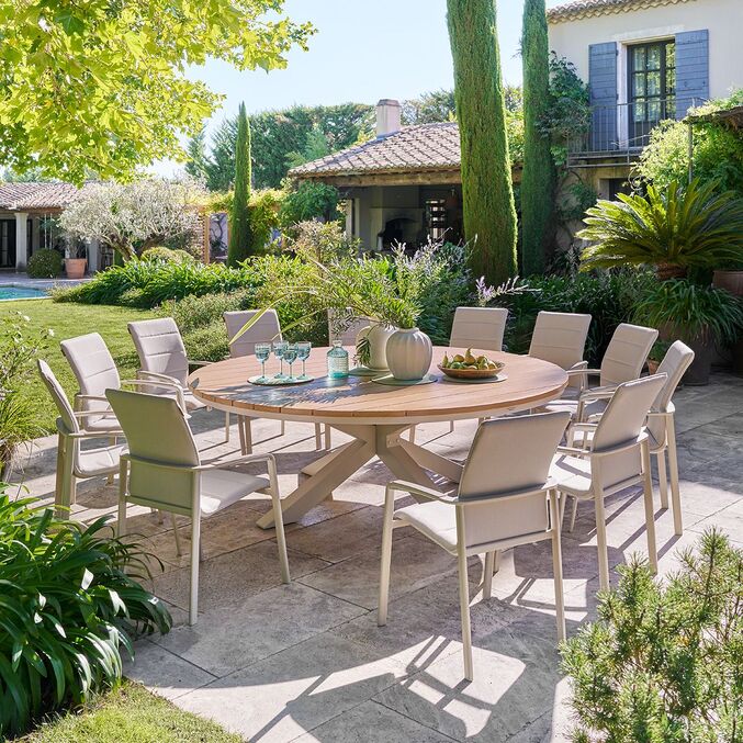 Ensemble table de jardin ORACLION + 12 fauteuils DIESE Argile