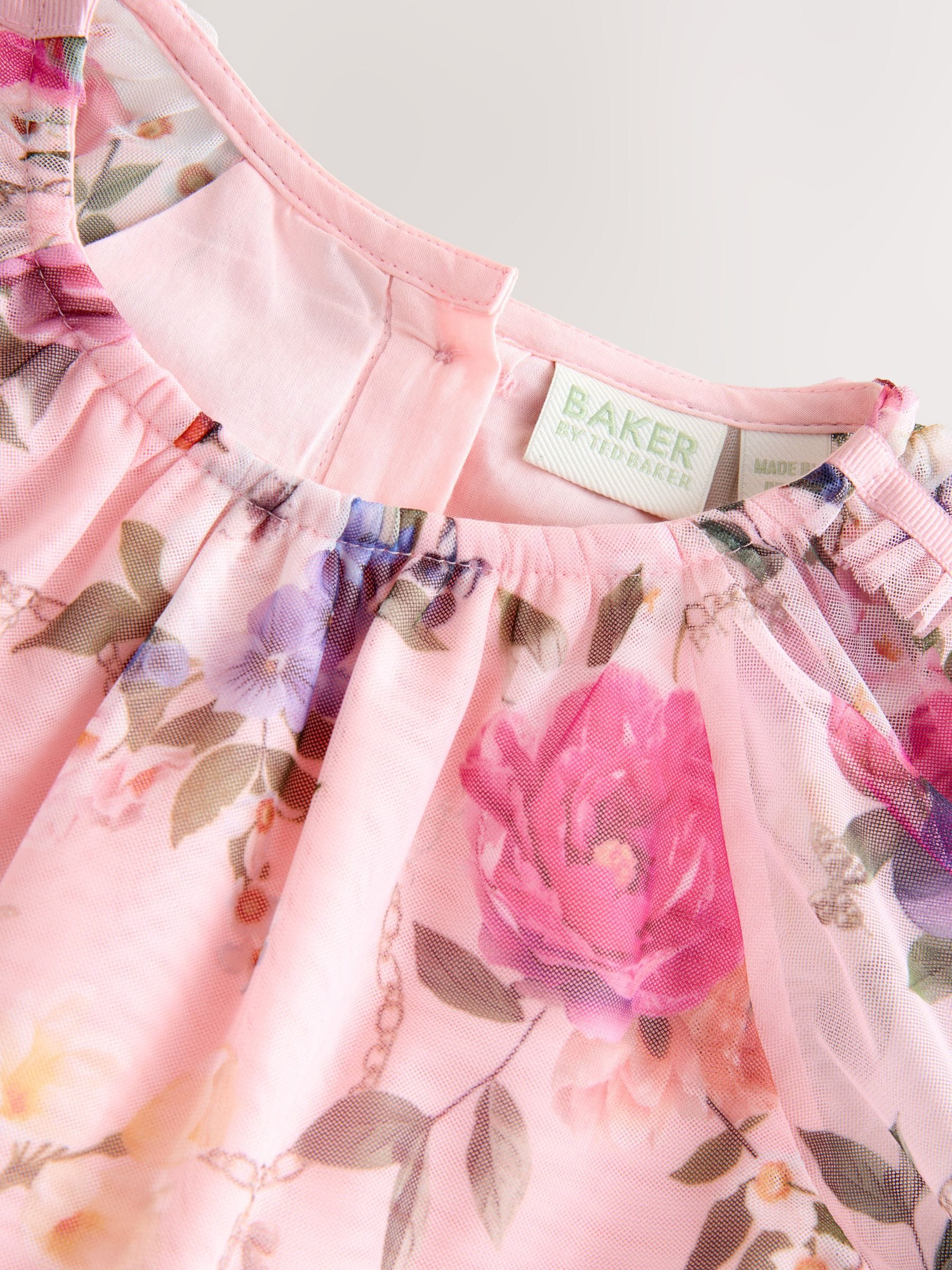 Baker by Ted Baker Floral Mesh Long Sleeve Bow Dress