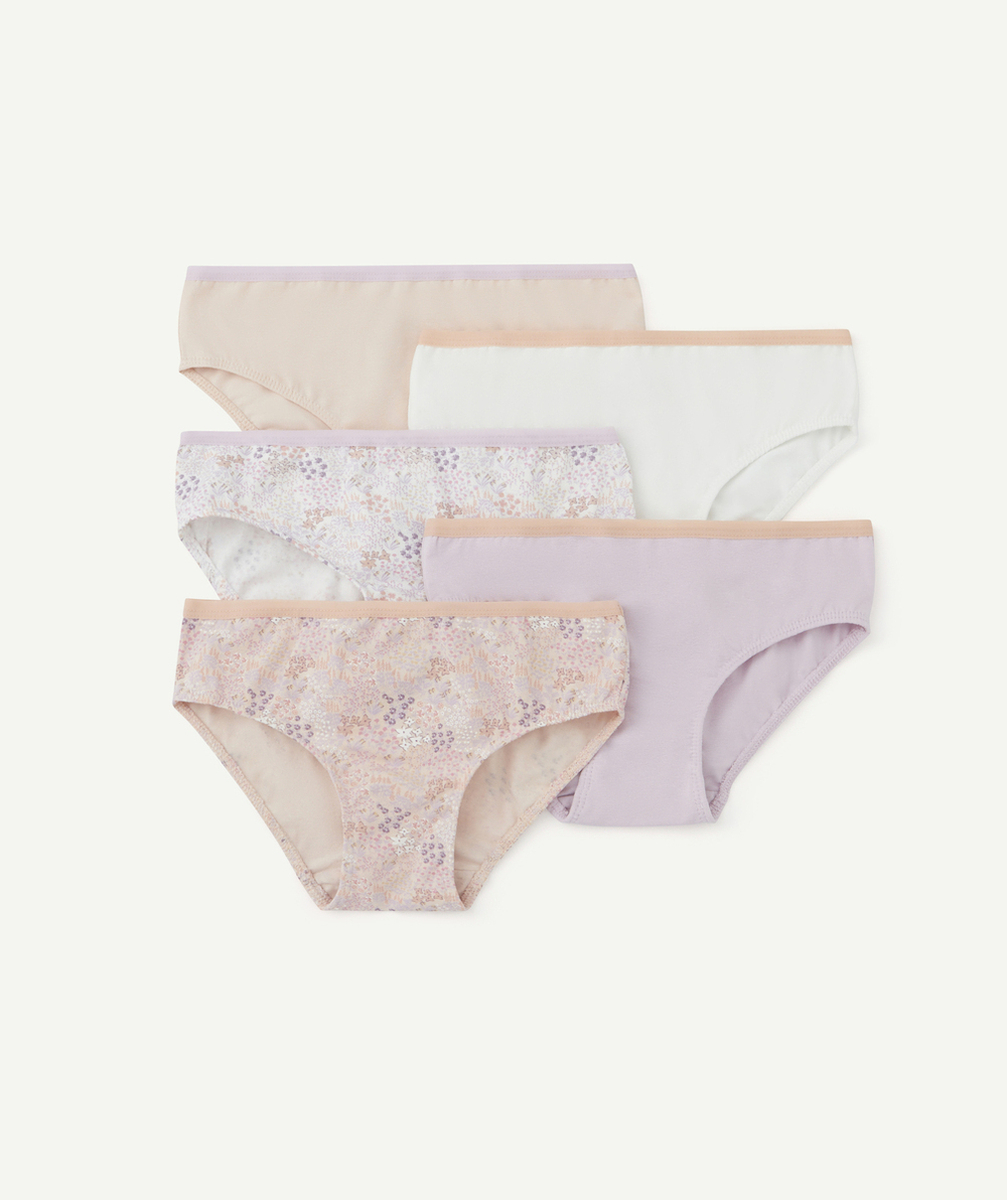 LOT DE 5 CULOTTES FILLE EN COTON BIO MAUVE ET ROSE