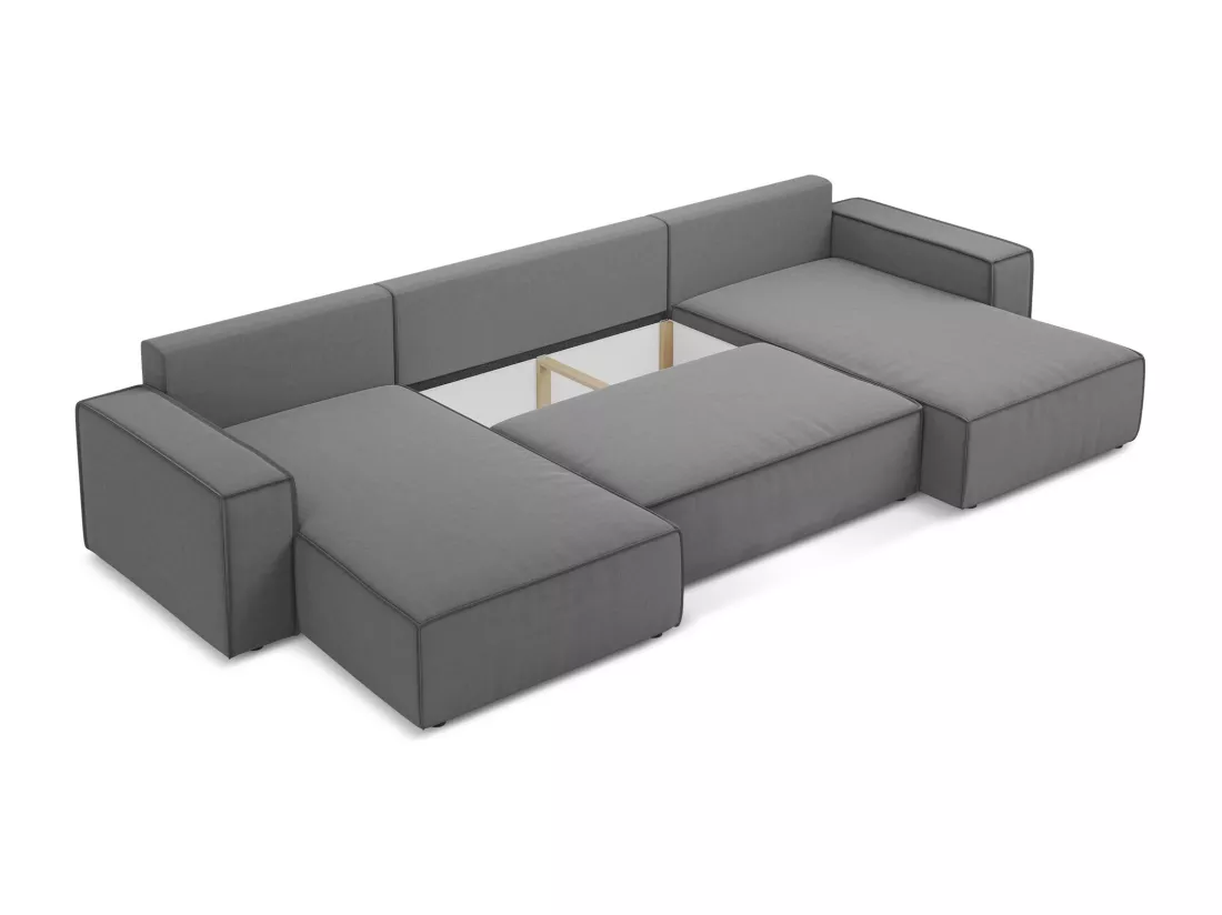 Canapé d'angle panoramique convertible en velours - gris - KIMO