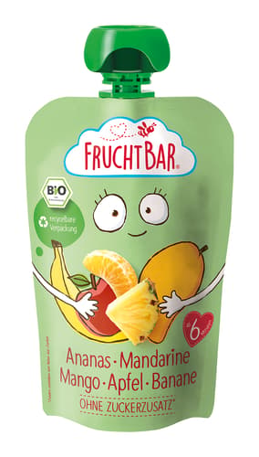FruchtBar BIO-Fruchtpüree Ananas, Mandarine, Mango, Apfel, Banane
