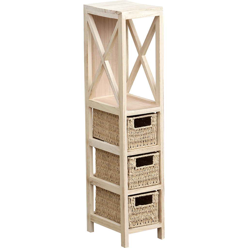 Meuble de rangement paulownia 3 paniers naturel 17x82x24cm