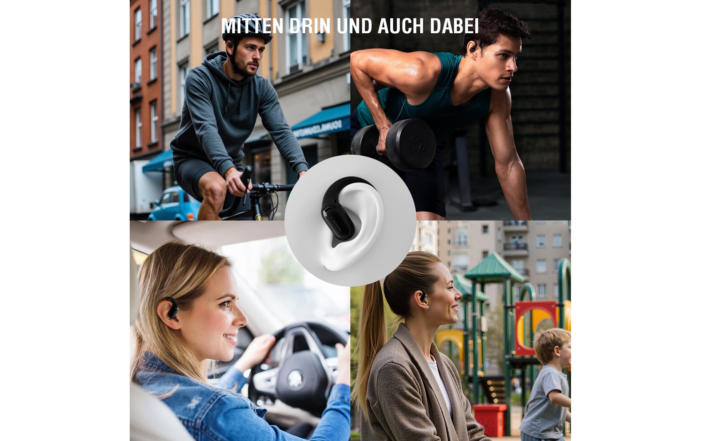 Open-Ear Bluetooth Kopfhörer SkyBuds AI Screen, SchwarzOffene, kabellose Bluetooth-Kopfhörer mit smarter Ladeschale