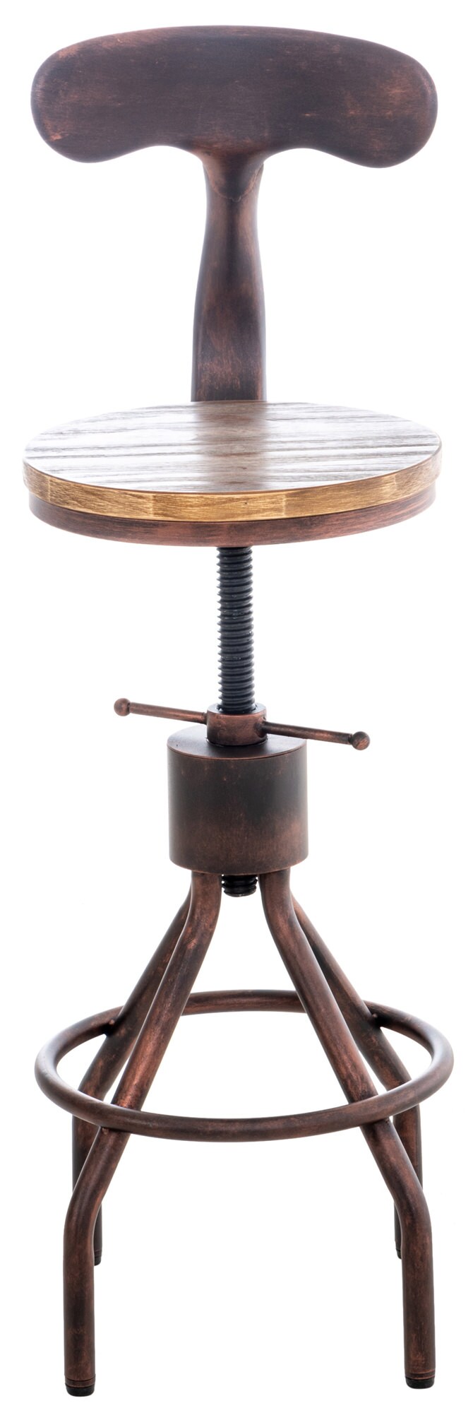 CLP 2er Set Barhocker Hanam Im Industrial-Design I Höhenverstellbarer Metall Barstuhl Mit Holzsitz Und Rückenlehne