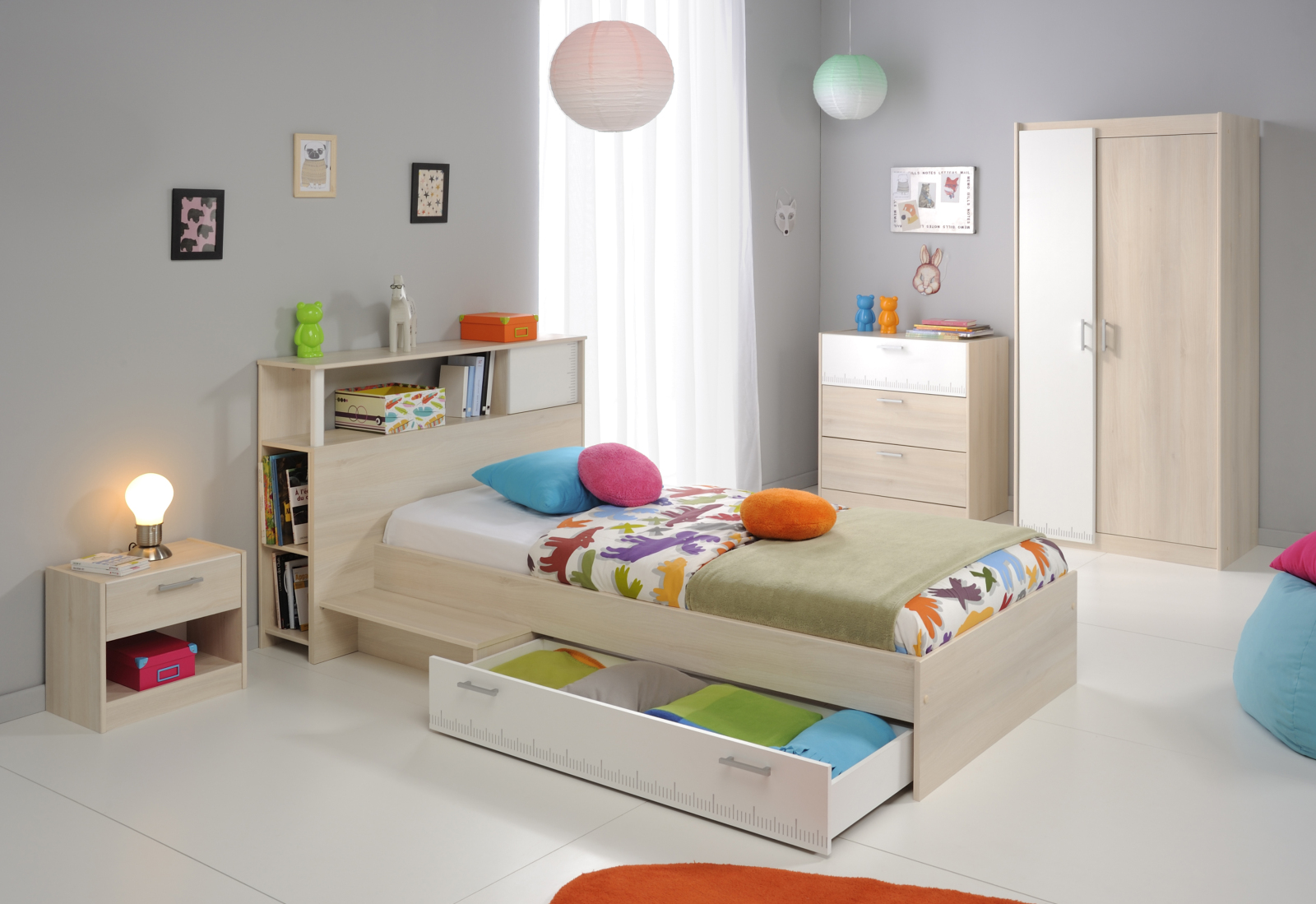 5-teiliges Jugendzimmer CHARLY 16 - Akazie-weiß - mit Kommode