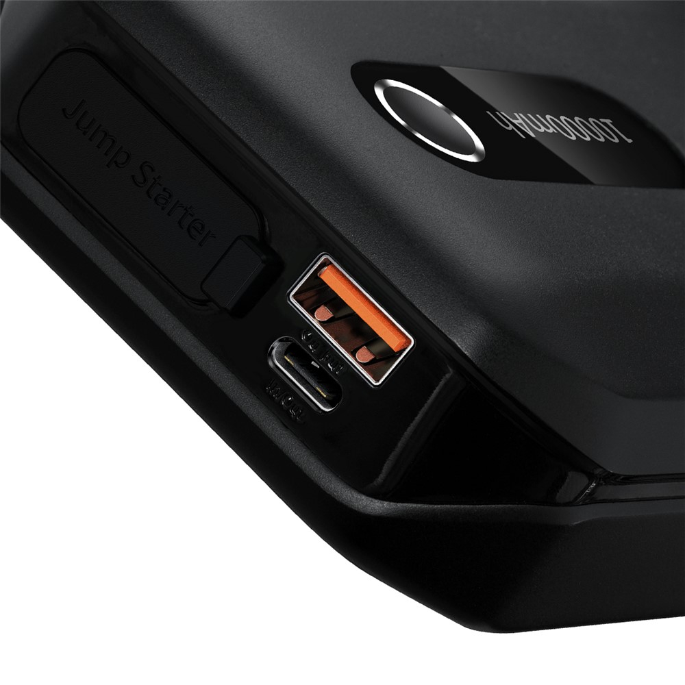 (10000mAh) Powerbank mit Jumpstart Power Starter Funktion USB C / USB A   Auto Starthilfe   LED Taschenlampe - Schwarz