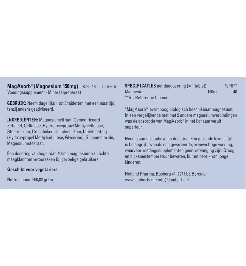 Lamberts MagAsorb (180 tabletten)