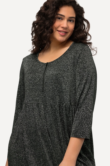 Jersey-Midikleid, Metallic-Effekt, Rundhals, Halbarm