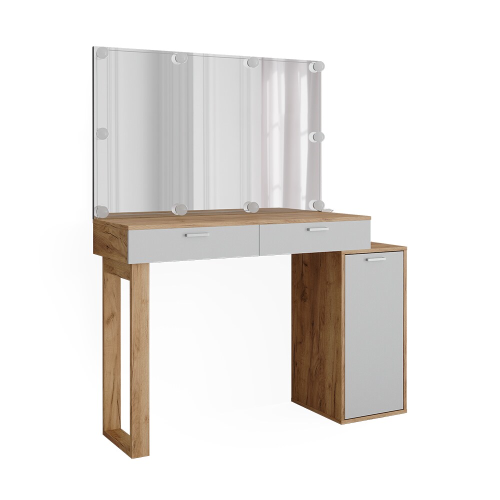 Vicco Schminktisch Regina Eiche Weiß 130 cm mit Spiegel und Beleuchtung