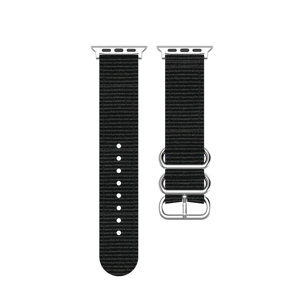 Apple Watch (42/41/40/38 mm) Canvas Stoff Armband mit Dornschliesse (Gelenkumfang 165-215mm) - Schwarz