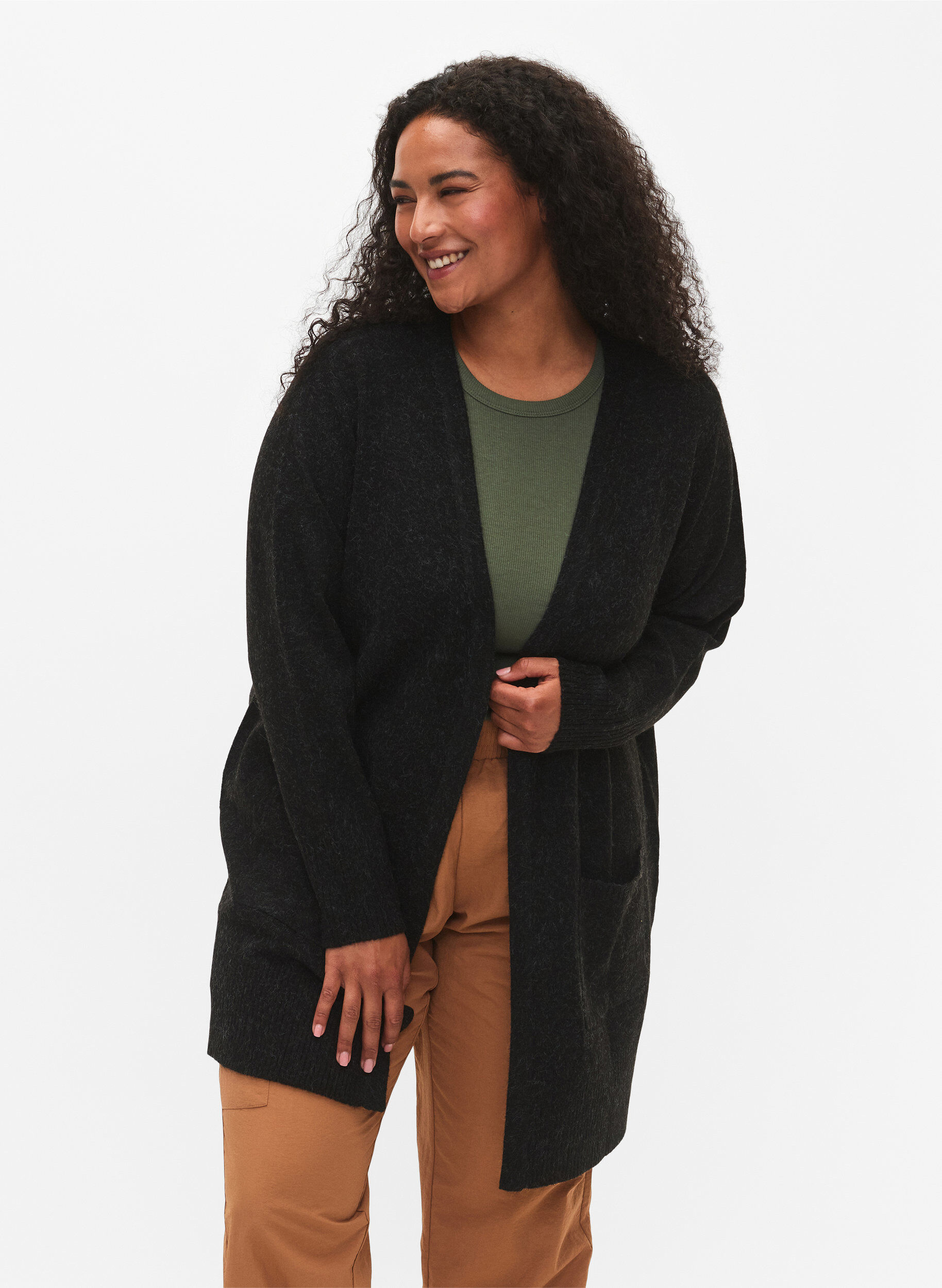 Meleret strik cardigan med lommer