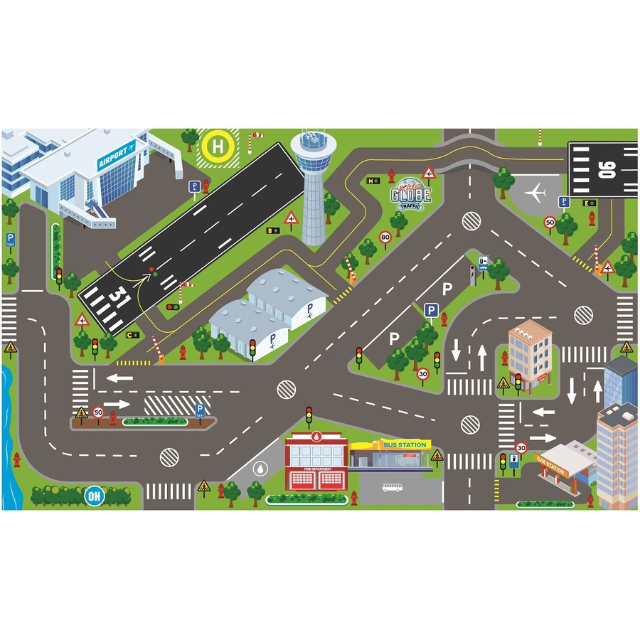 Kids Globe Farming Spielteppich Flughafen Grau, Weiß Grau