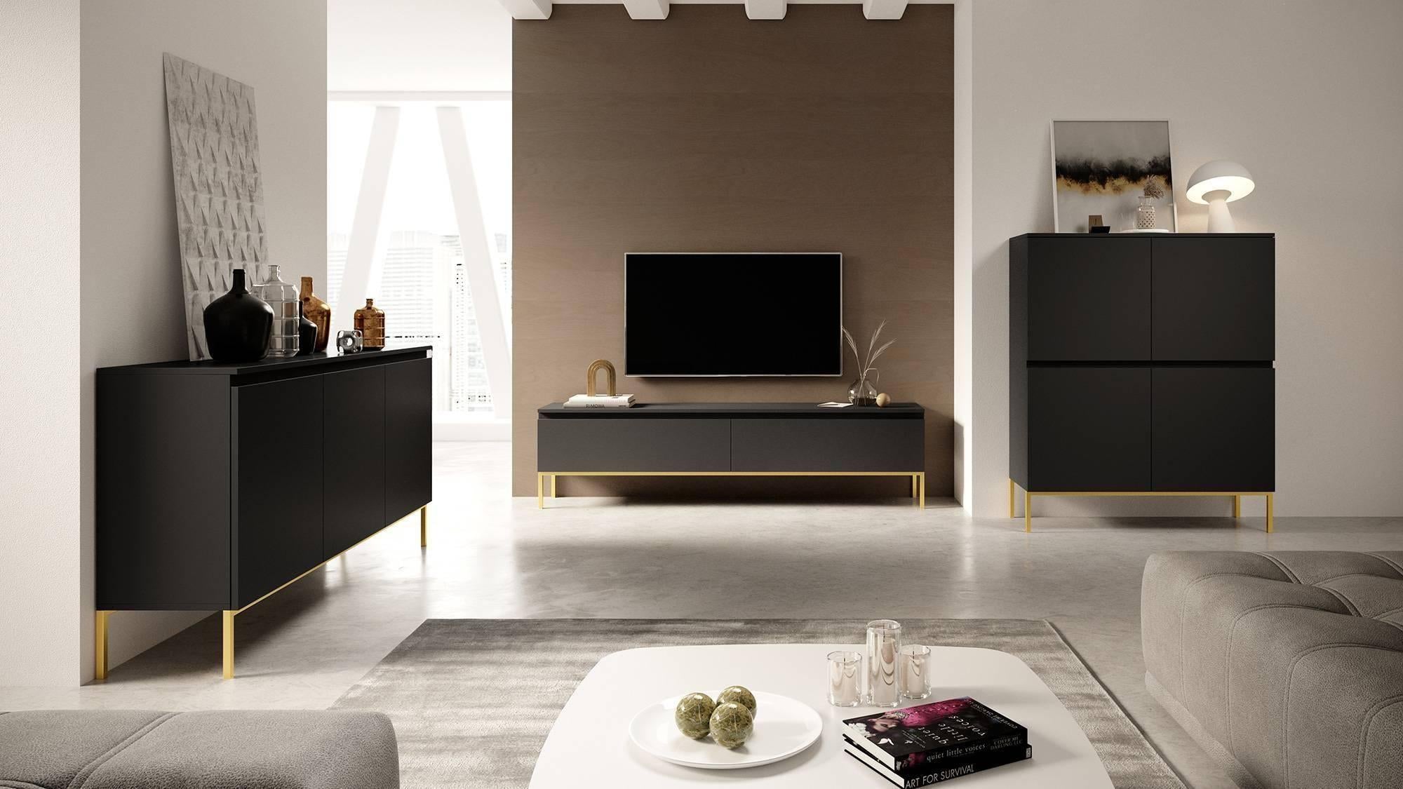 NADUVI Collection Kate Dressoir - B 150 cm - Zwart / Goud