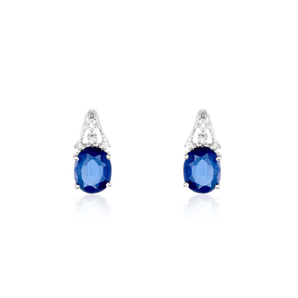 Boucles D'oreilles Puces Or Blanc Marie Saphirs Diamants