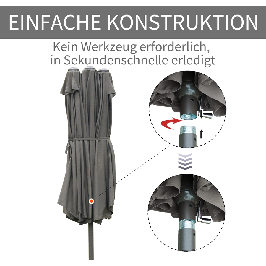 Outsunny Doppel-Sonnenschirm mit Handkurbel dunkelgrau