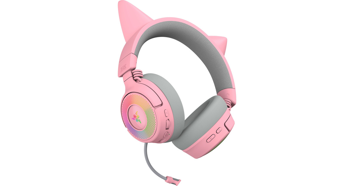 RazerKraken Kitty V3 Pro Quartz over-ear gaming headset  (Roze/grijs, RGB, 2.4 GHz / Bluetooth / USB)