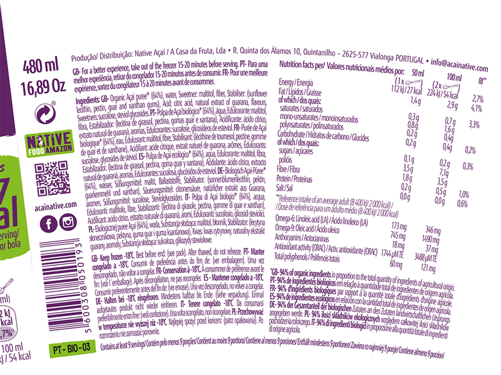 POLPA FRUTA NATIVE AÇAÍ ZERO AÇÚCAR 480ML