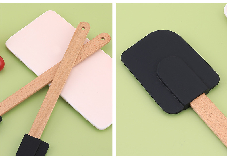 (27cm) Silikon Teig Schaber Anti-Haft Küchen Spachtel mit Holz Griff - Schwarz