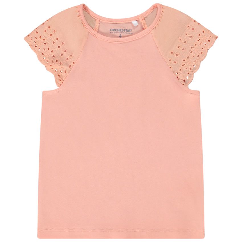 T-shirt manches courtes en broderie anglaise uni pour fille - Multicolore