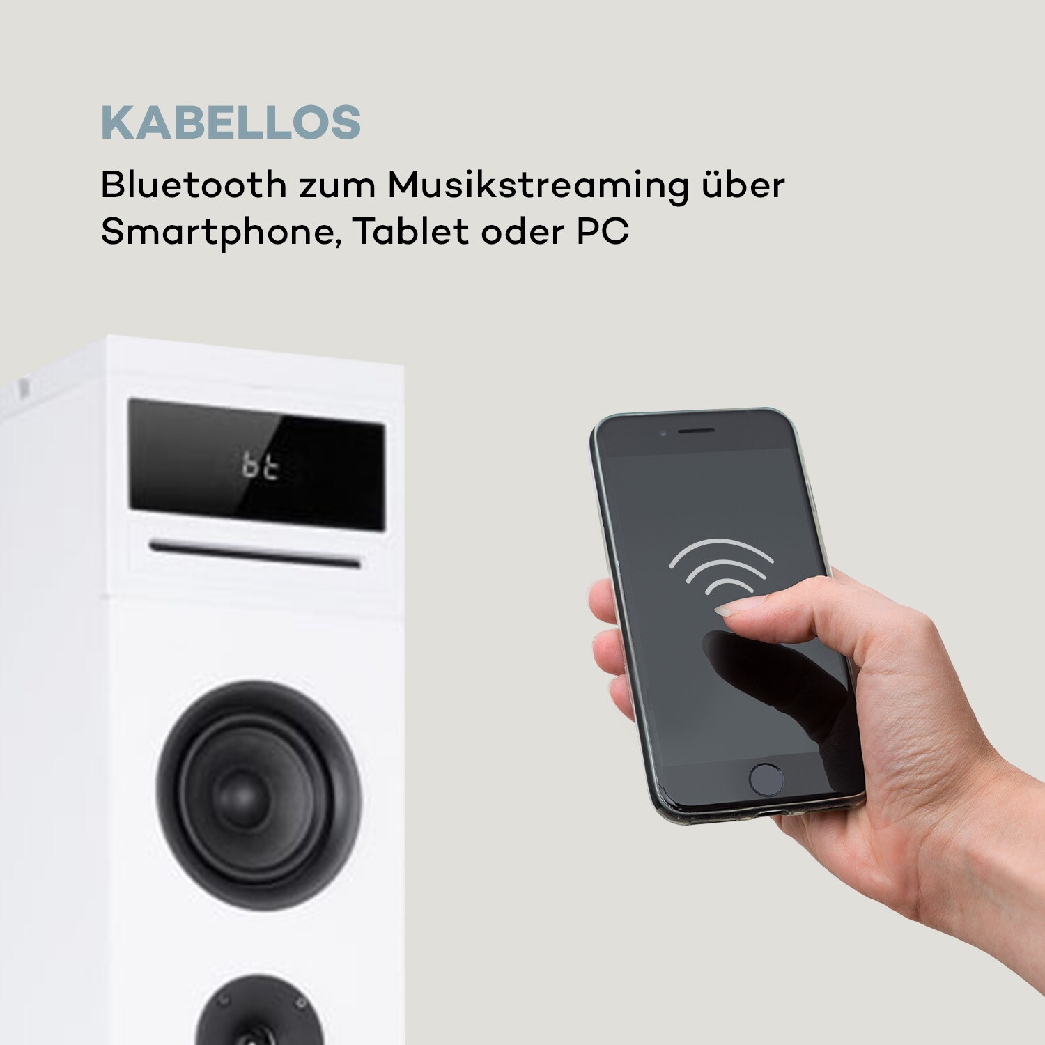Karaboom 100 Sing Karaoketurm 120W max. CD-Player 2 Mikrofone wireless Weiß